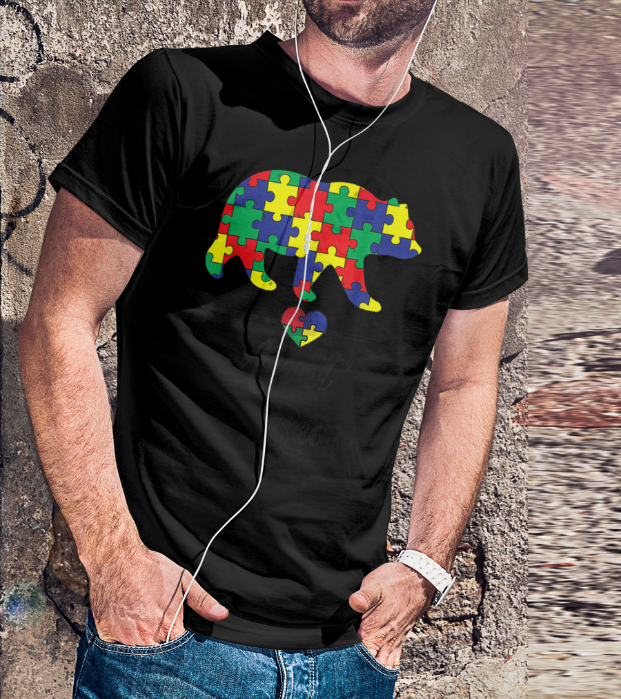 Aunt Bear Puzzle Heart Autism Awareness Auntie 0Y T-Shirt