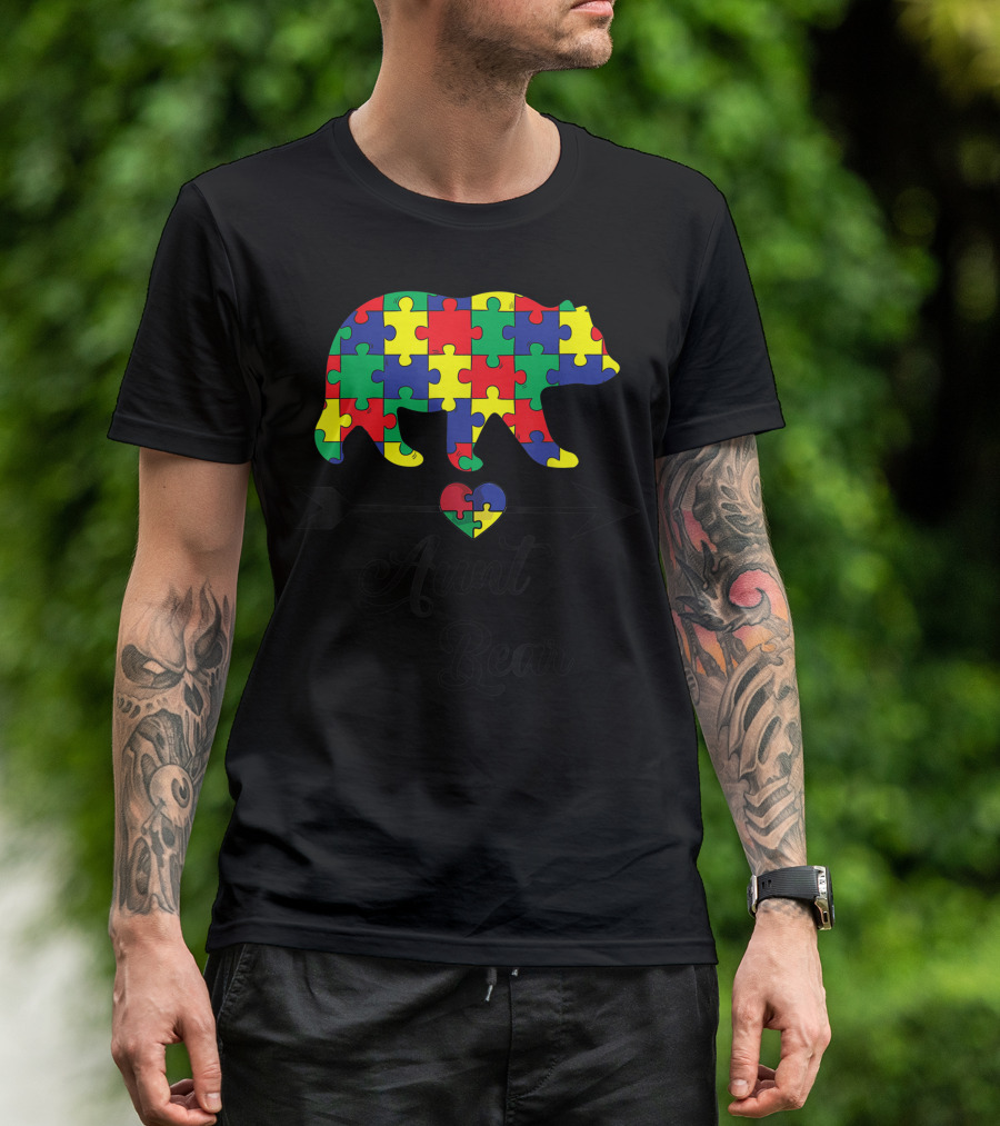 Aunt Bear Puzzle Heart Autism Awareness Auntie 0Y T-Shirt