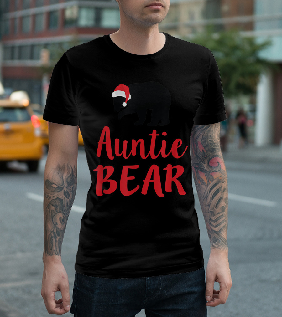 Auntie Bear Christmas Aunt Santa Hat Family T-Shirt