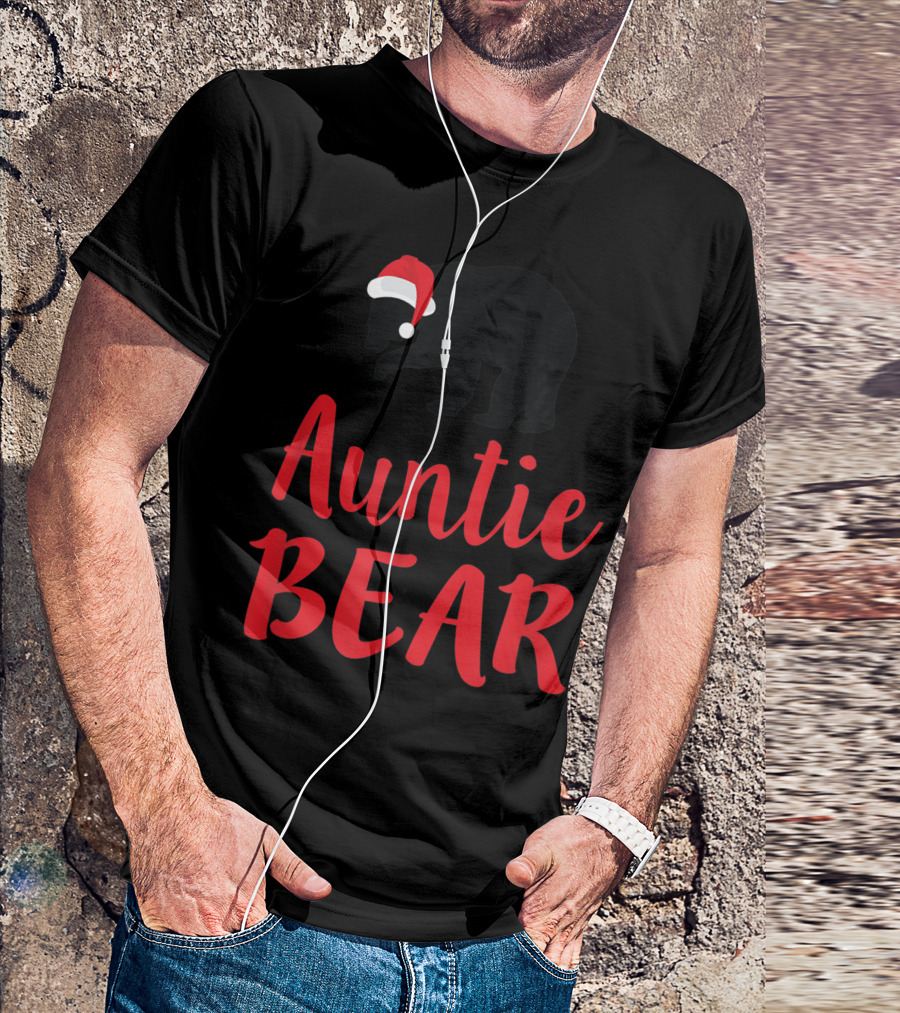 Auntie Bear Christmas Aunt Santa Hat Family T-Shirt
