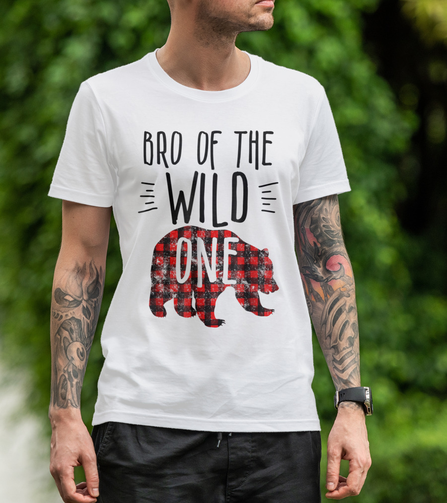 Bro Of The Wild One Bear Buffalo Plaid Lumberjack T-Shirt