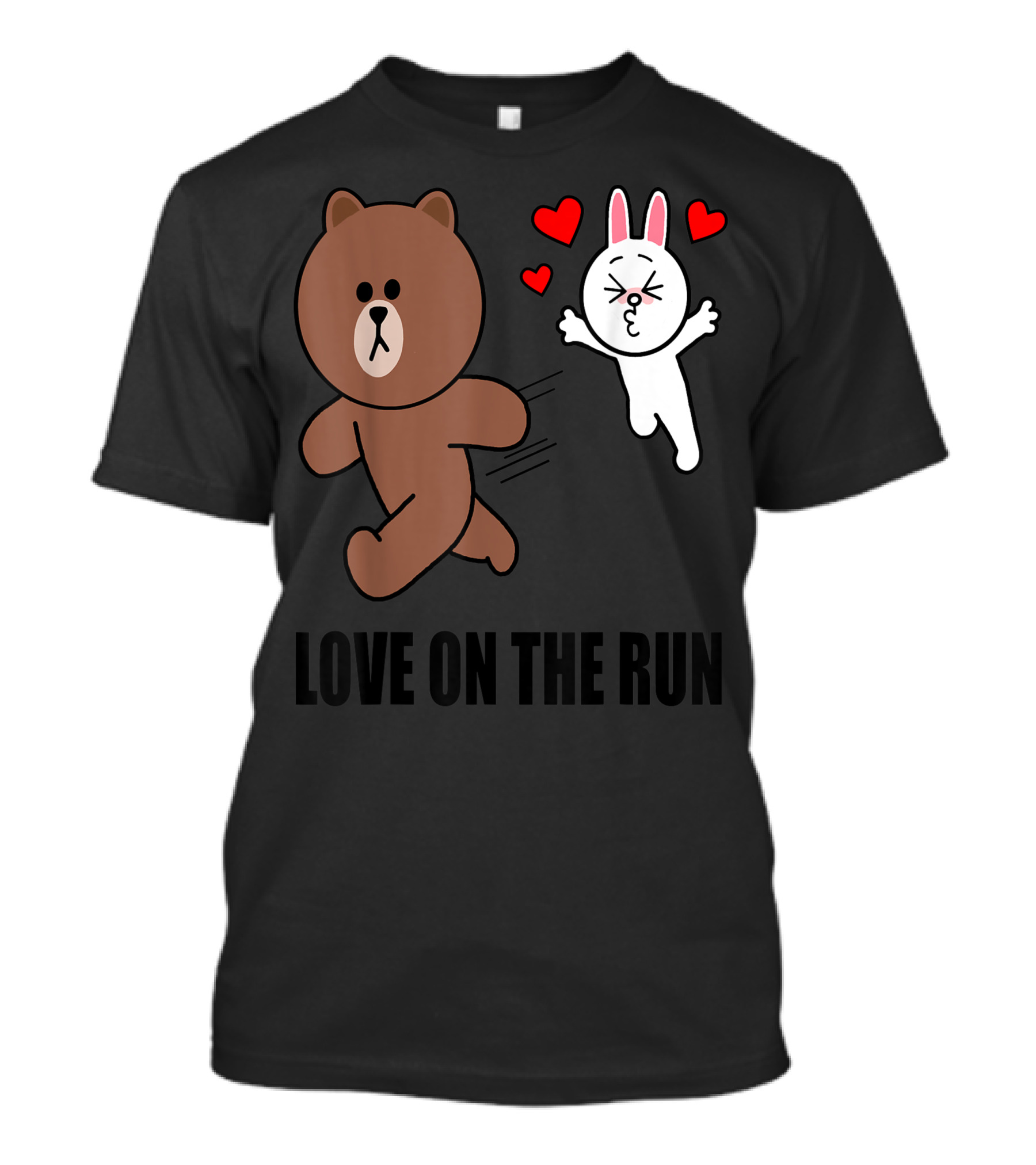 Cute Brown Bear Cony Bunny Rabbit Love On The Run Valentines Hearts T-Shirt