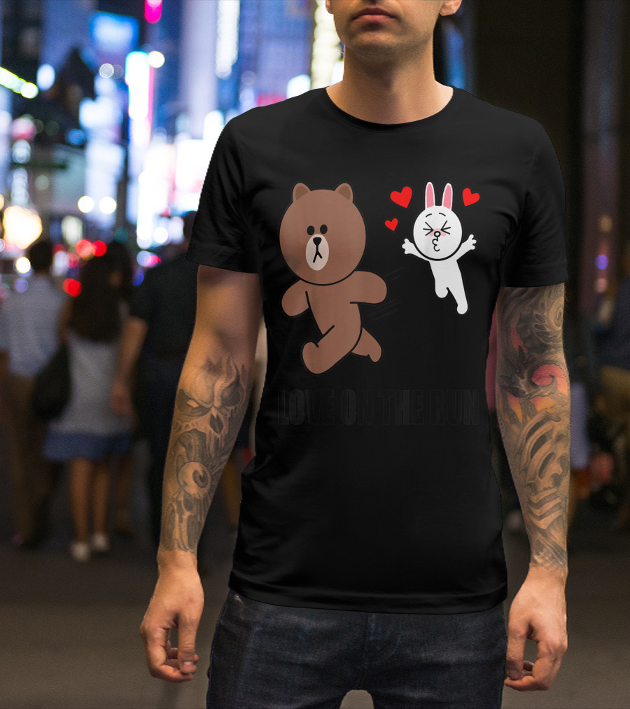 Cute Brown Bear Cony Bunny Rabbit Love On The Run Valentines Hearts T-Shirt