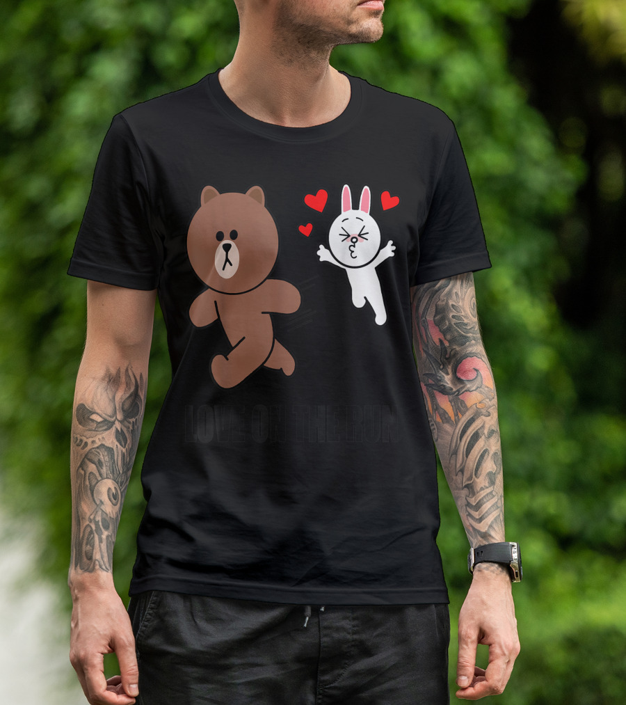 Cute Brown Bear Cony Bunny Rabbit Love On The Run Valentines Hearts T-Shirt