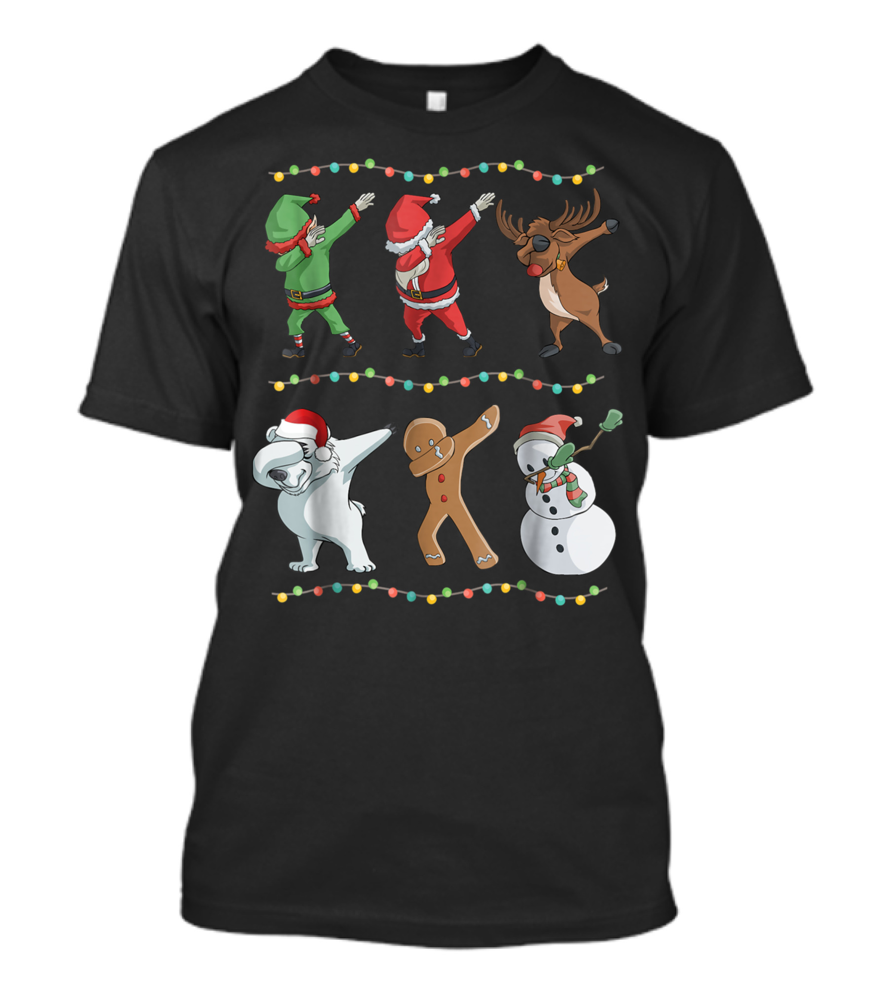 Dabbing Santa Reindeer Elf Gingerbread Snowman Polar Bear Christmas Lights T-Shirt