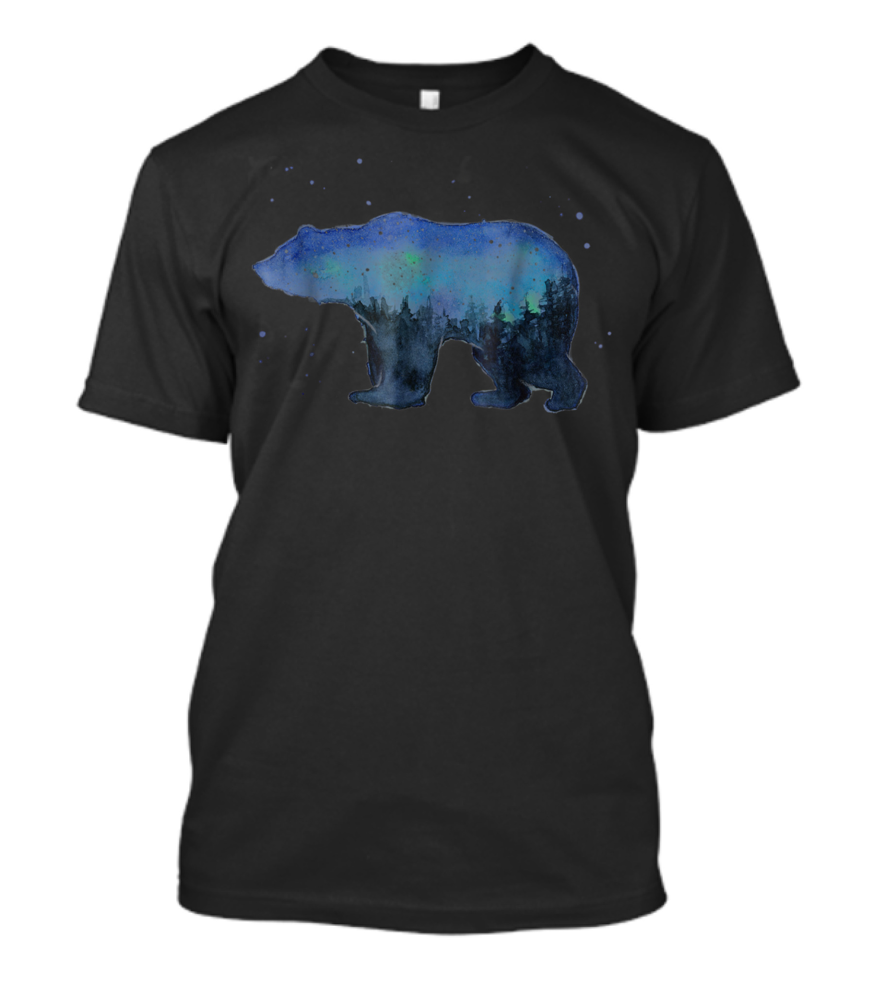 Galaxy Forest Blue Bear Watercolor T-Shirt