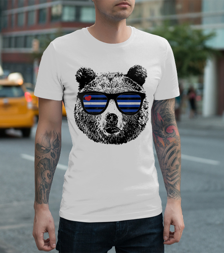 Bear with Leather Pride Flag Colors Sunglasses T-Shirt