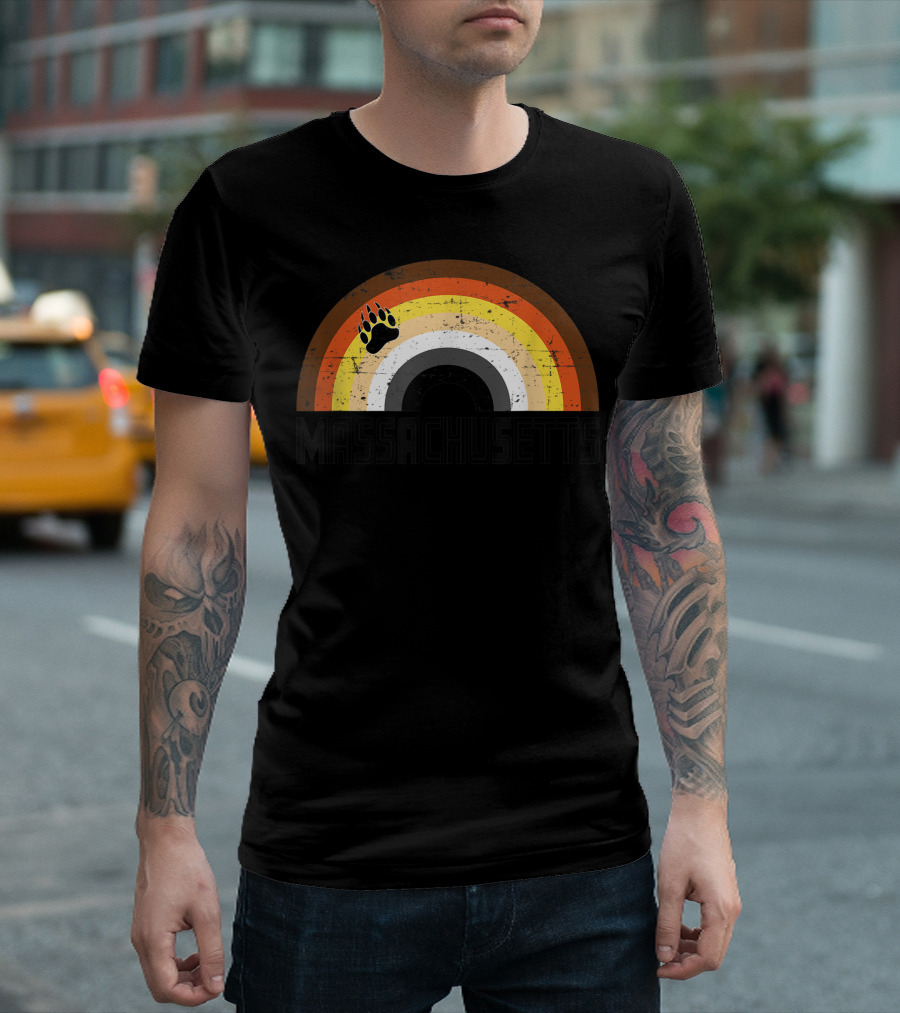 Massachusetts Bear Pride Paw Print Rainbow T-Shirt