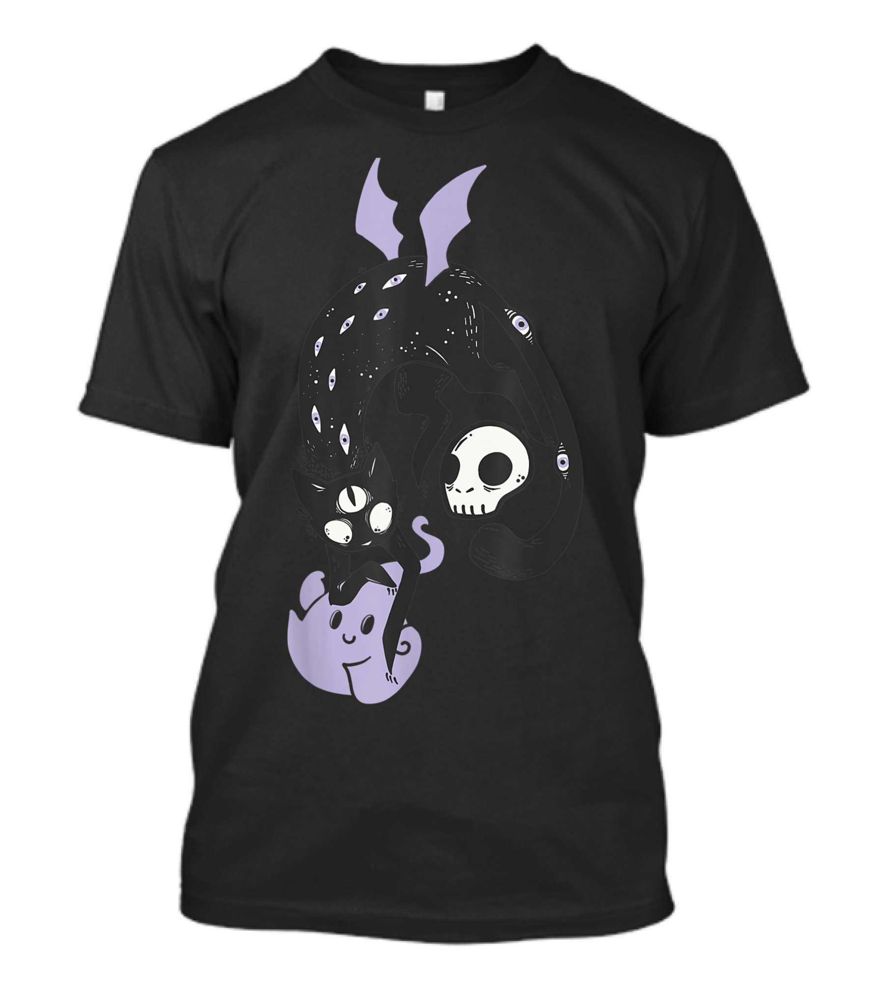 Kawaii Black Cat Pastel Goth Soft Grunge Clothing With Skull And Third Eye Elements T-Shirt