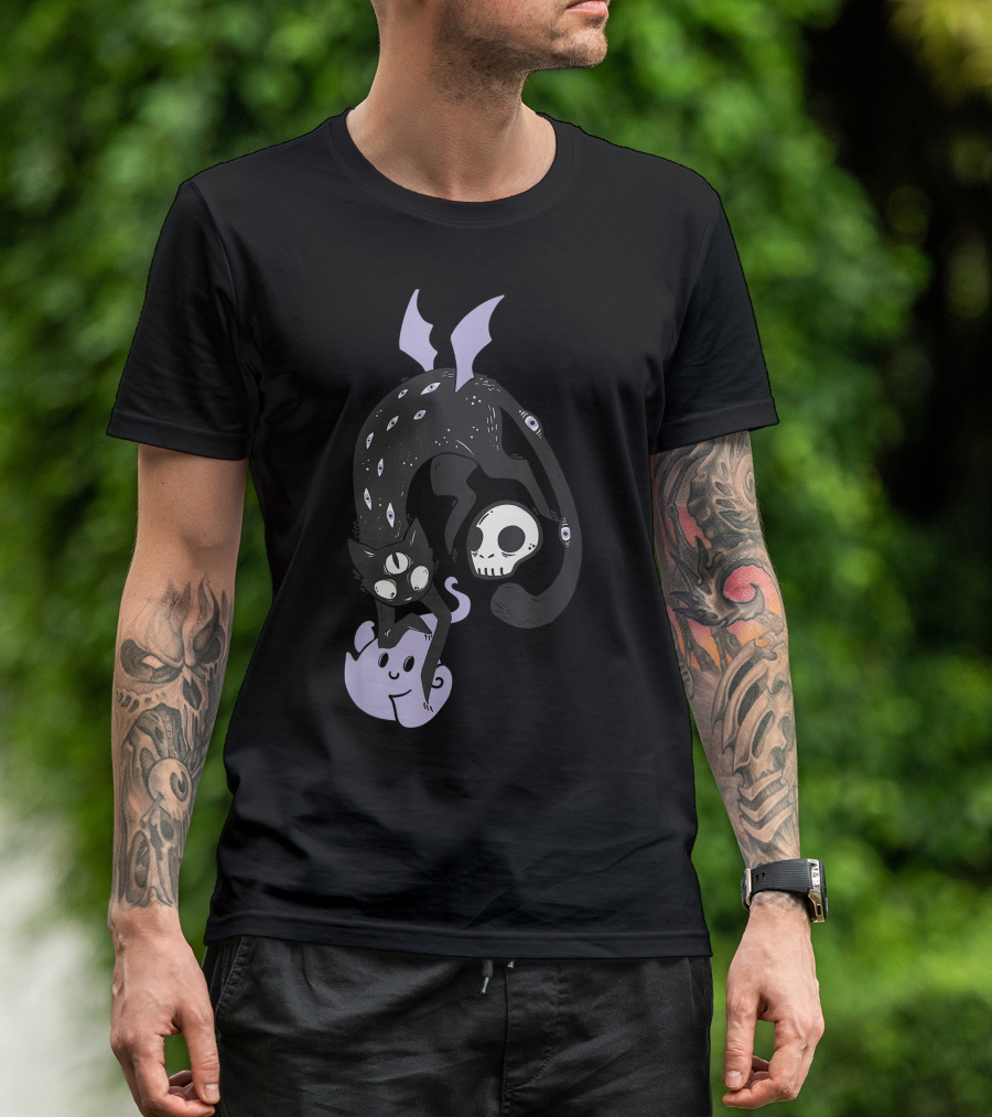 Kawaii Black Cat Pastel Goth Soft Grunge Clothing With Skull And Third Eye Elements T-Shirt