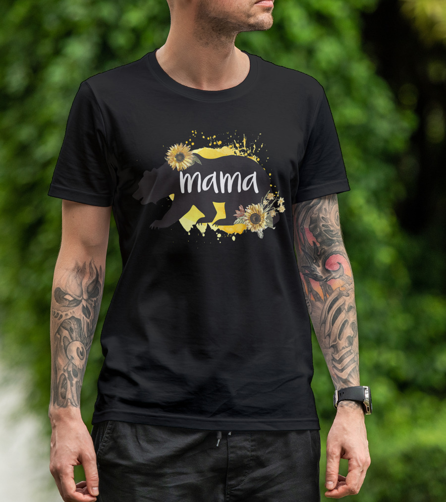 Mama Bear Sunflower Watercolor Mama Bear Sunflower Cute Womens T-Shirt