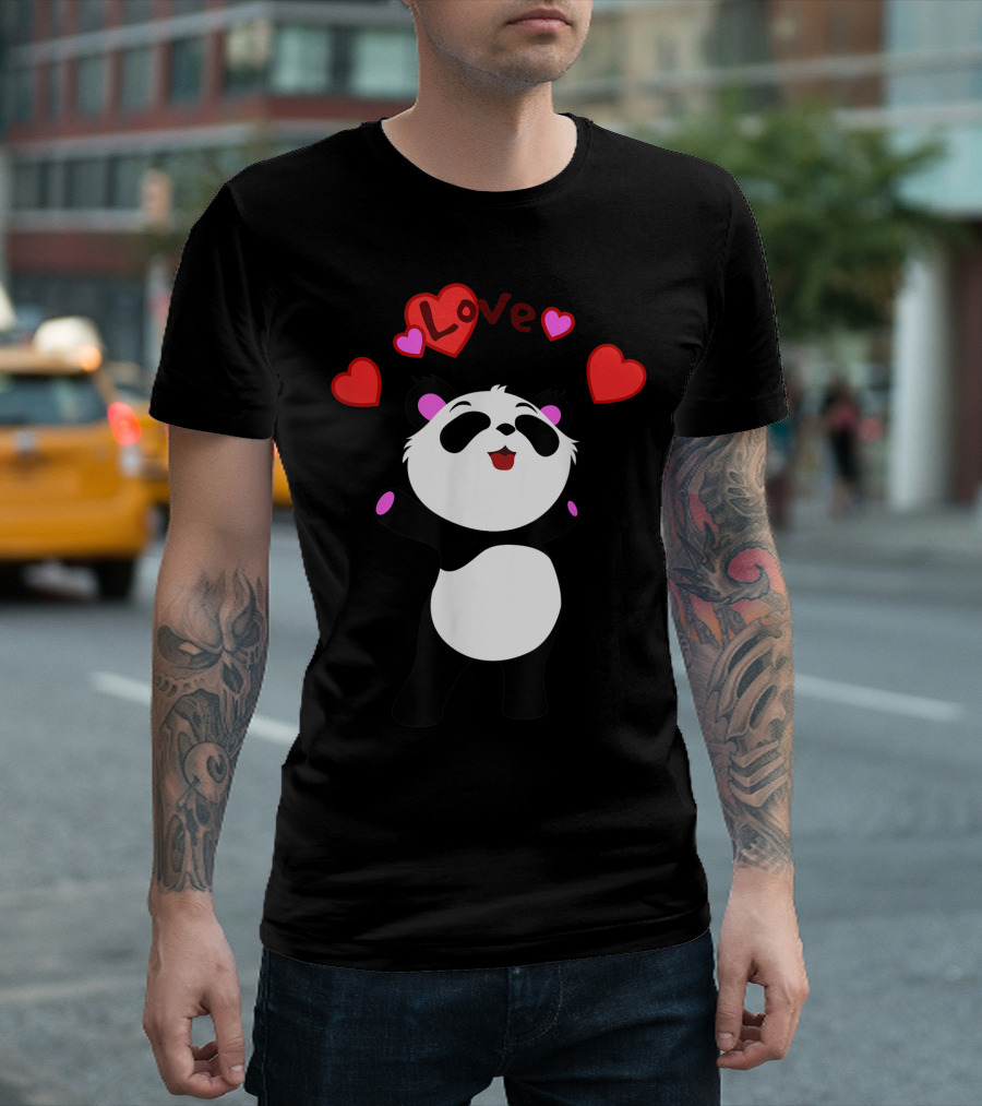Love Panda Bear With Hearts Valentine's Gift T-Shirt