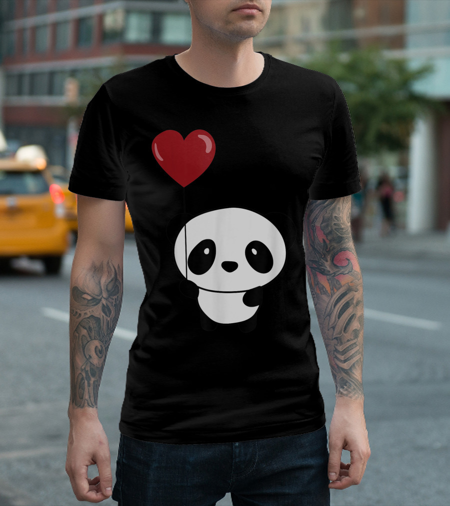 Panda Valentine Heart Balloon Panda Lover Valentines Day T-Shirt