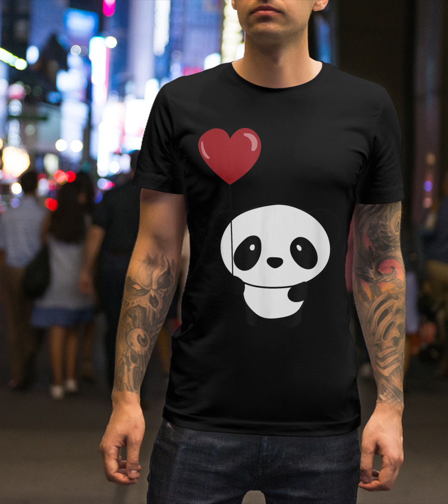 Panda Valentine Heart Balloon Panda Lover Valentines Day T-Shirt
