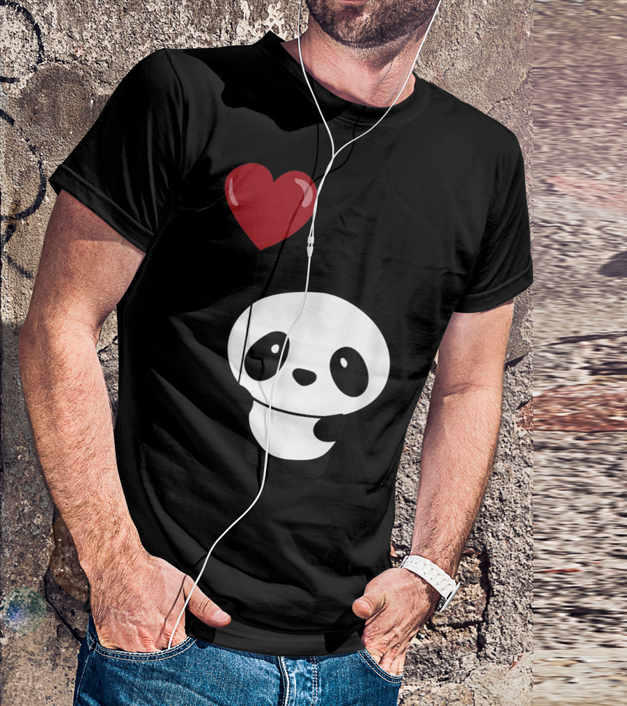 Panda Valentine Heart Balloon Panda Lover Valentines Day T-Shirt