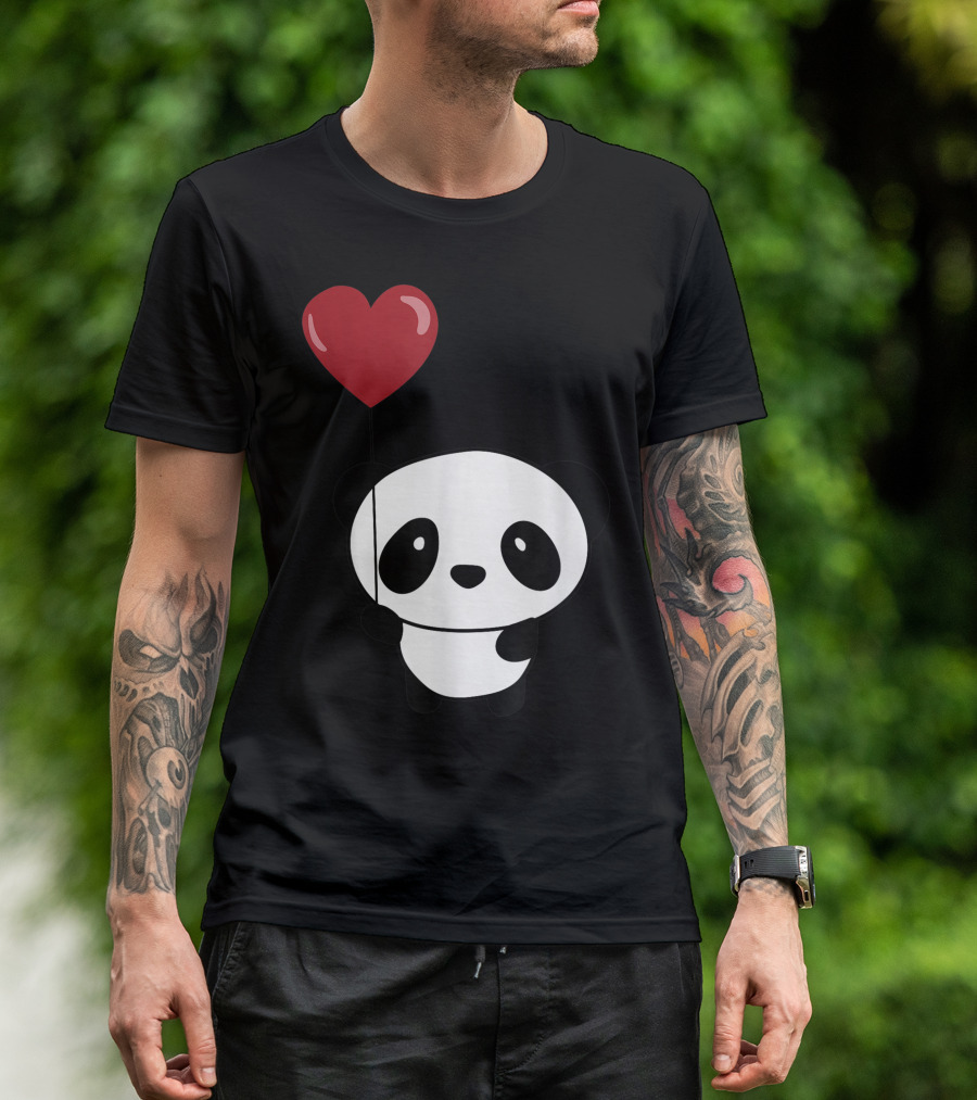Panda Valentine Heart Balloon Panda Lover Valentines Day T-Shirt