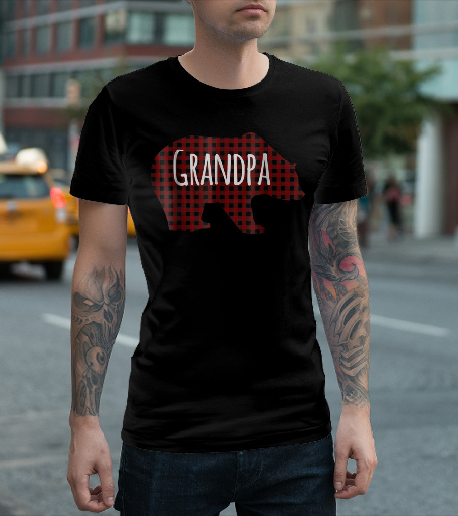 Red Plaid Bear Grandpa Buffalo Check T-Shirt