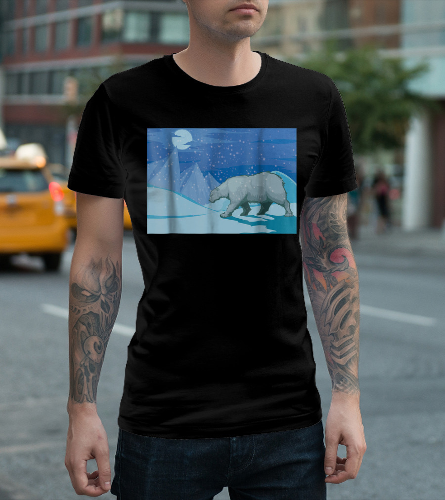 Roaming Polar Bear Night Walk In Arctic Snowy Mountains T-Shirt