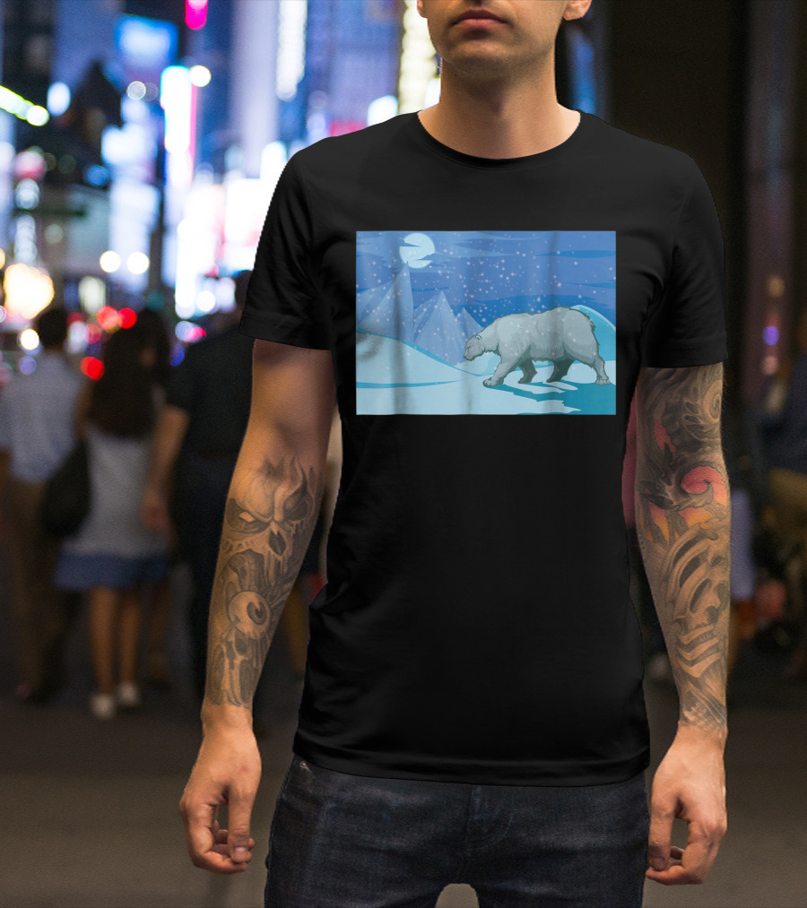 Roaming Polar Bear Night Walk In Arctic Snowy Mountains T-Shirt