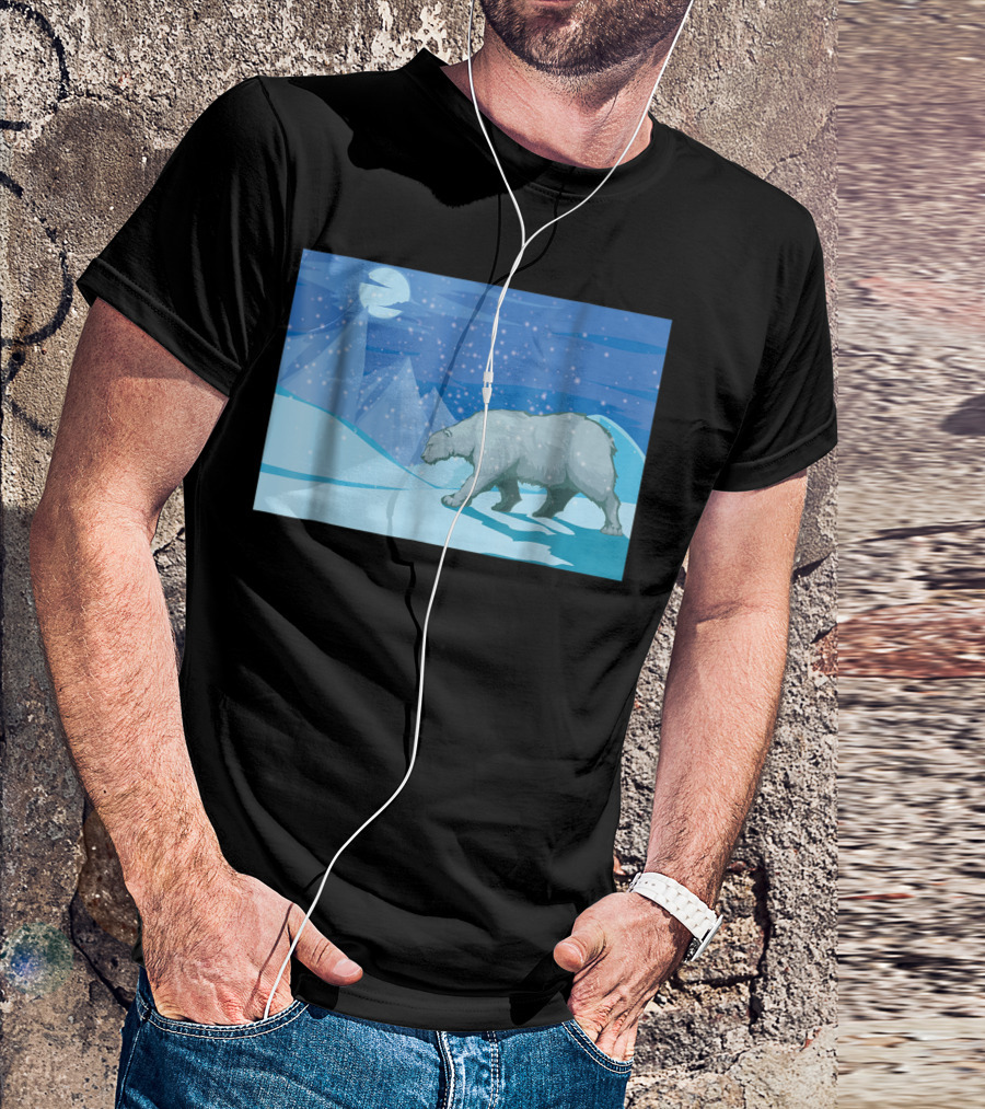 Roaming Polar Bear Night Walk In Arctic Snowy Mountains T-Shirt