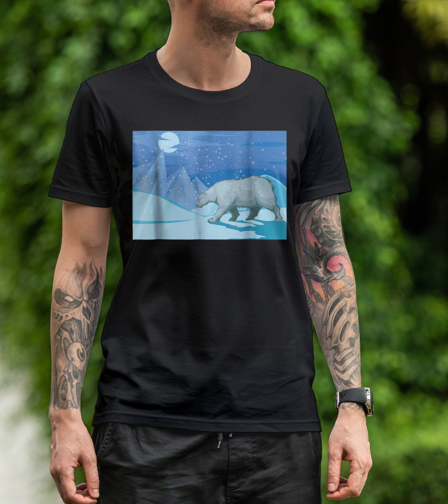 Roaming Polar Bear Night Walk In Arctic Snowy Mountains T-Shirt