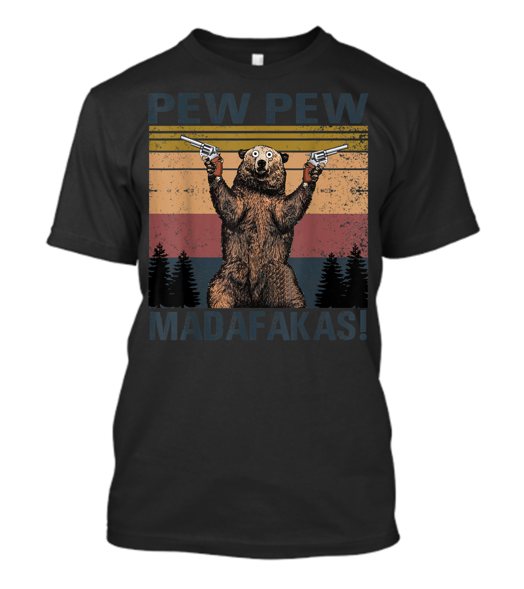 Pew Pew Madafakas Bear Retro Gun Humor T-Shirt