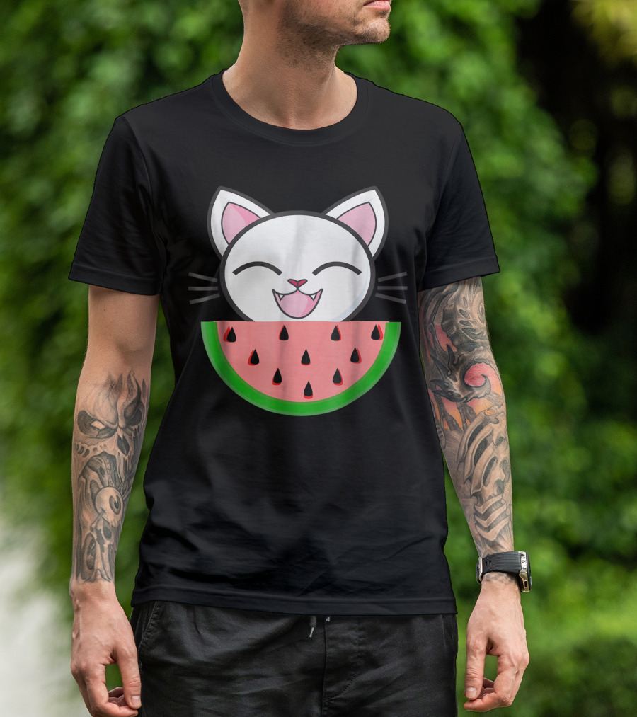 Watermelon Kitty Cat Lover Summer Fruit Fun T-Shirt