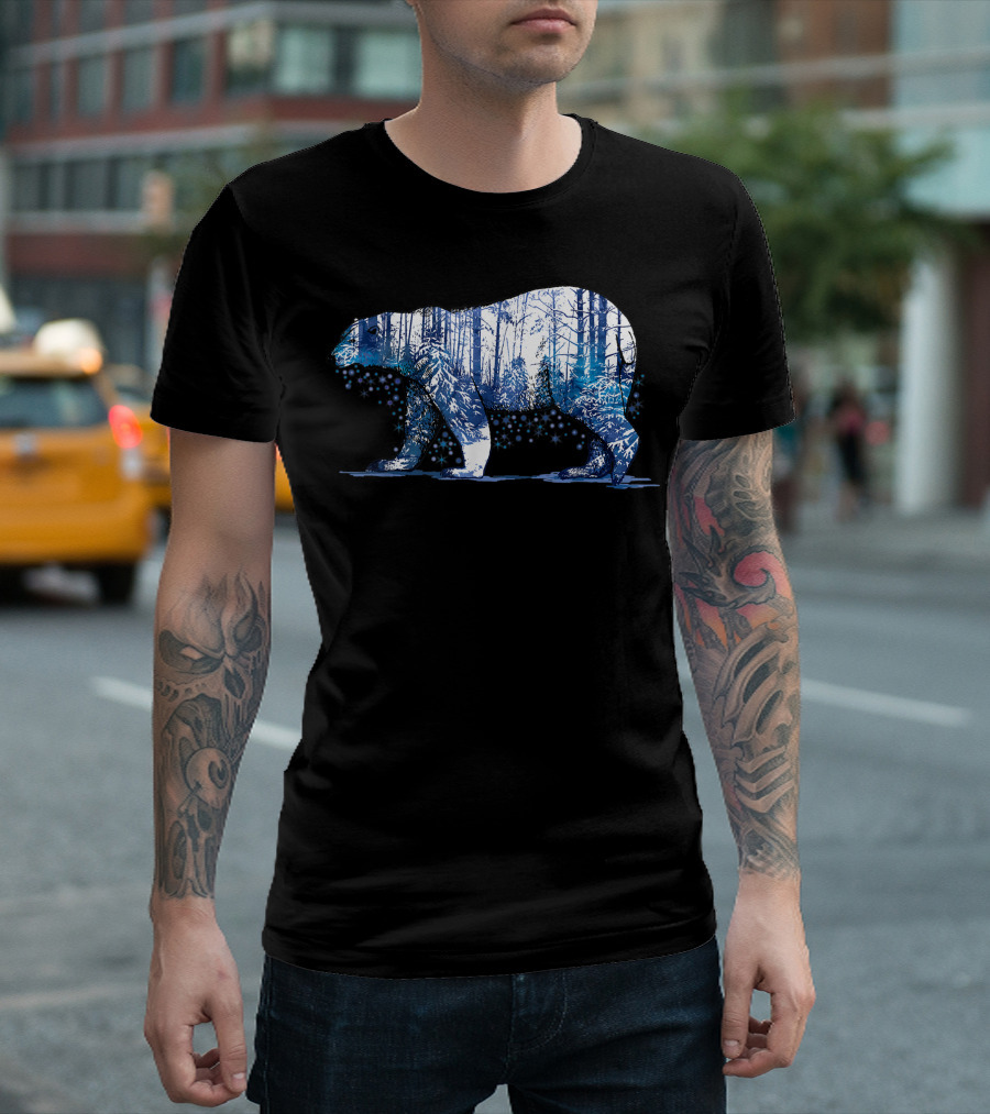 Wild Bear In Snowy Winter Forest Scene T-Shirt