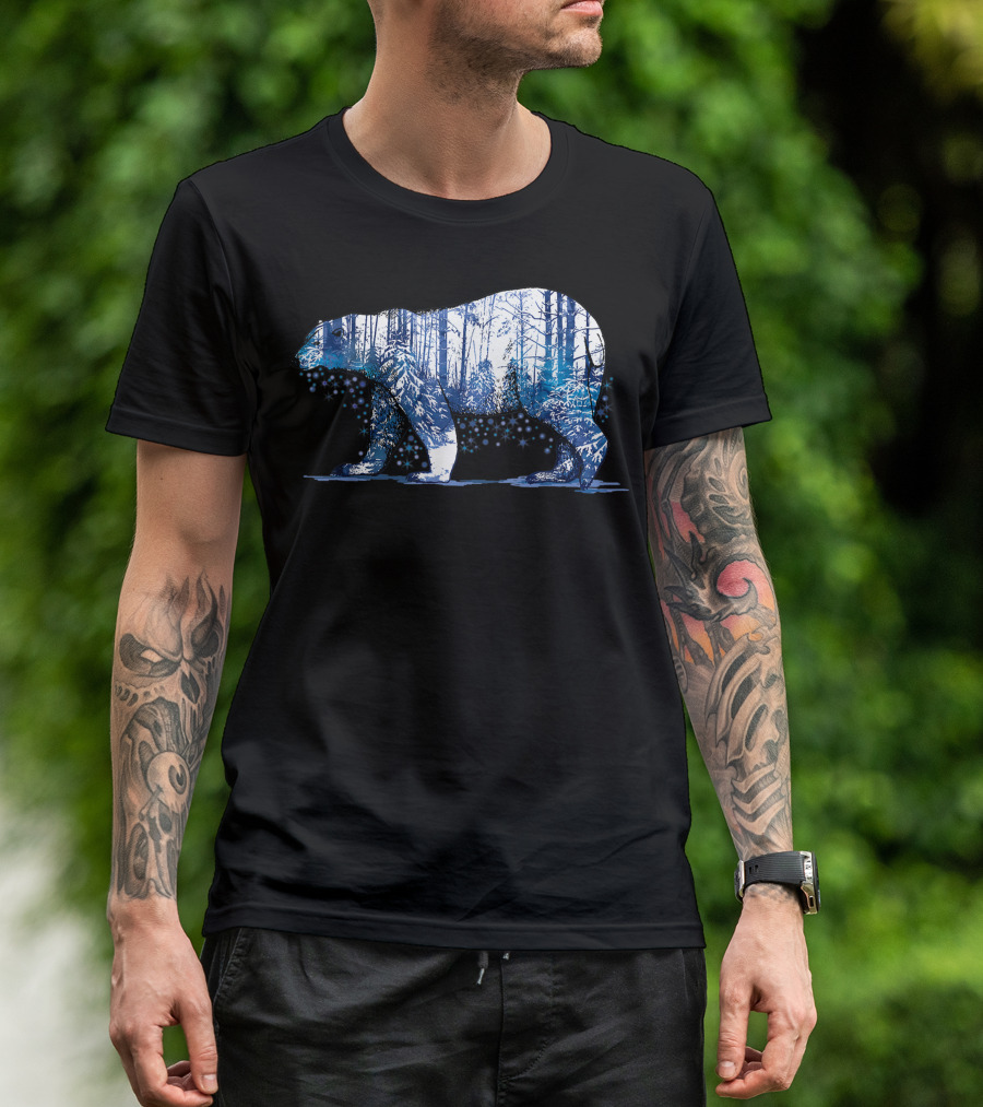 Wild Bear In Snowy Winter Forest Scene T-Shirt
