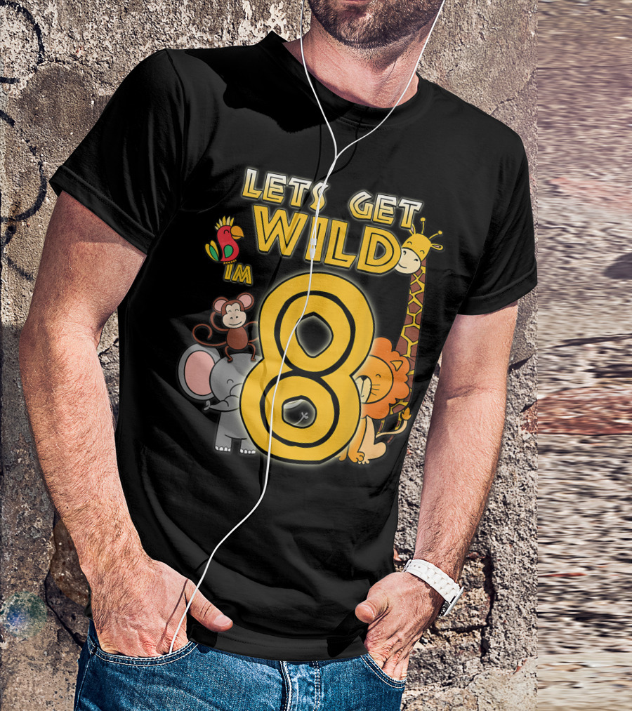Let's Get Wild I'm 8 Zoo Animals Safari Birthday T-Shirt