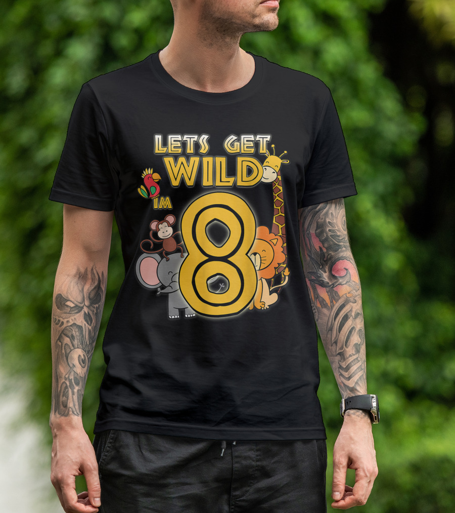 Let's Get Wild I'm 8 Zoo Animals Safari Birthday T-Shirt