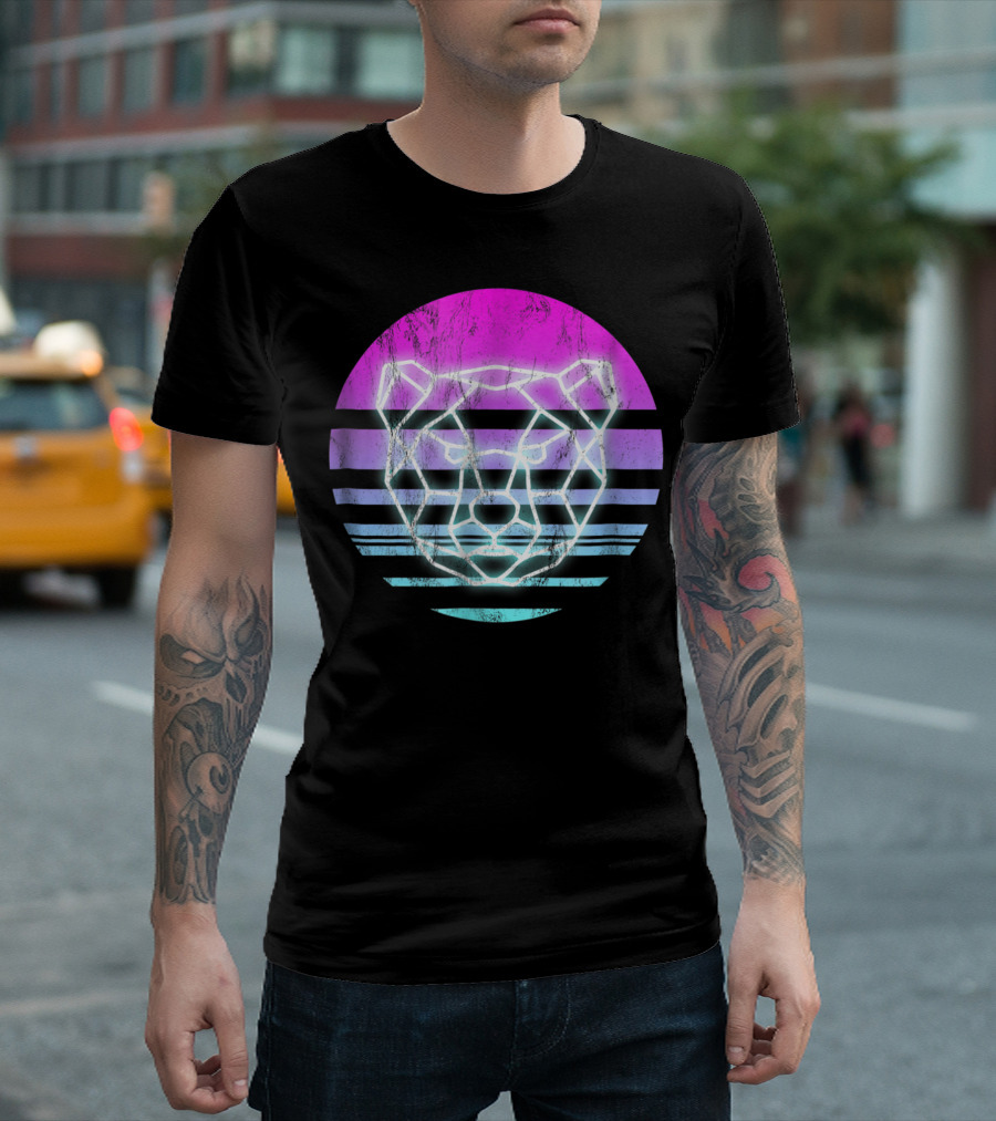 80S Neon Geometric Bear Face T-Shirt