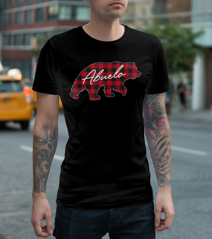 Abuelo Bear Christmas Red Plaid Buffalo Family Matching Holiday T-Shirt