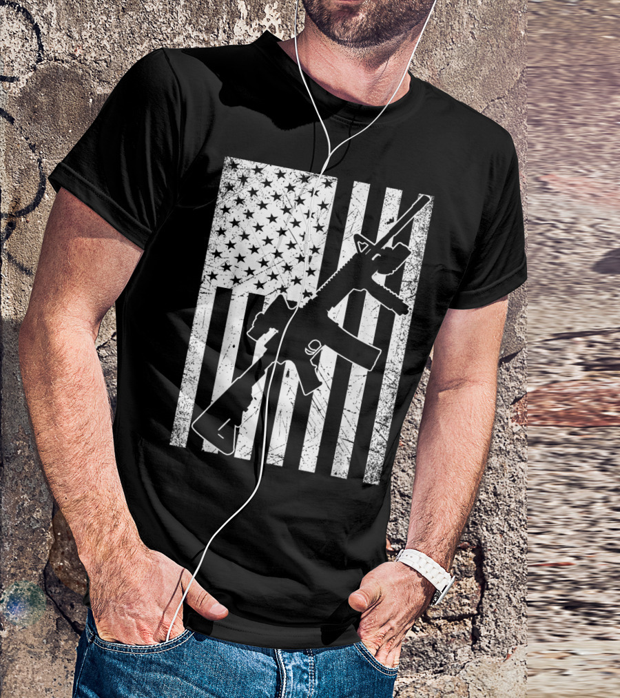 American Flag 2nd Amendment AR-15 Conservative Pro Gun T-Shirt