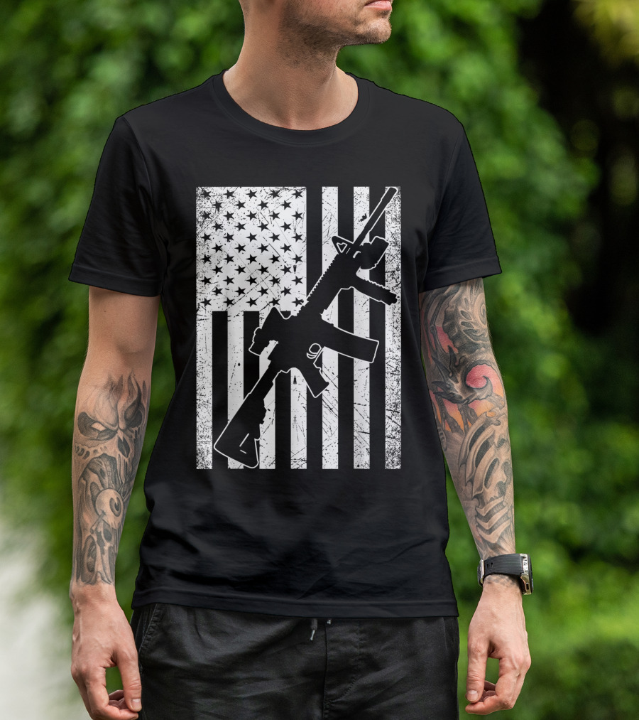 American Flag 2nd Amendment AR-15 Conservative Pro Gun T-Shirt