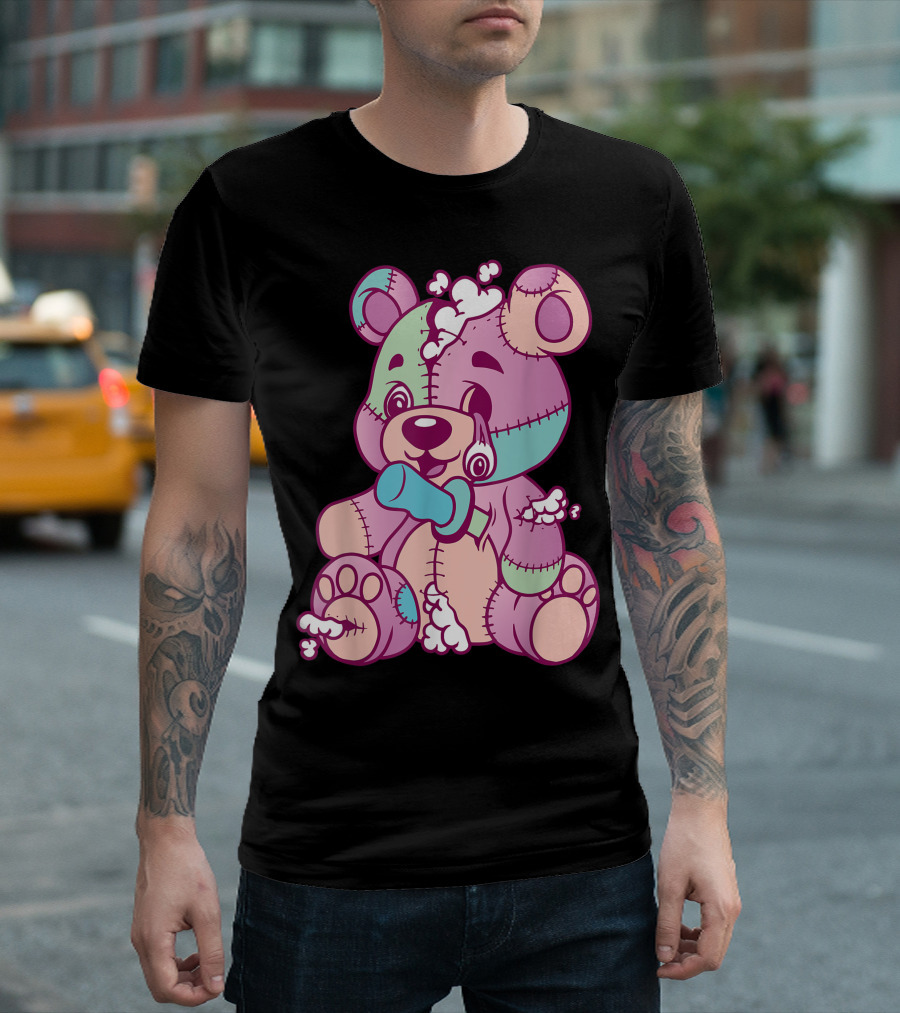 Anime Aesthetic Pastel Goth Evil Stitch Teddy Bear Cute Patchwork Toy T-Shirt