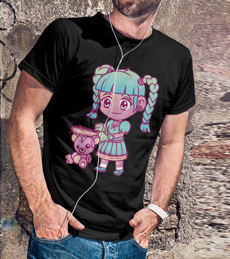 Anime Aesthetic Pastel Goth Girl With Chainsaw Teddy Bear T-Shirt