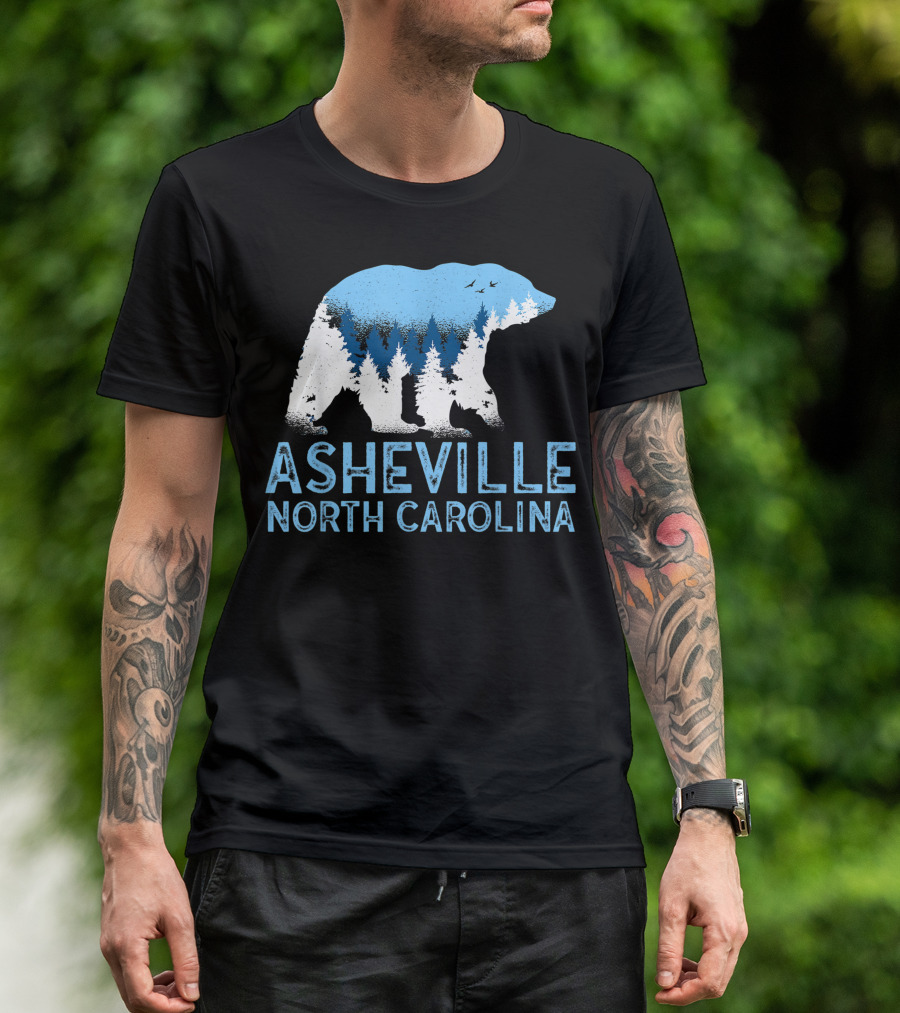 Asheville North Carolina Bear Silhouette Blue Ridge Mountains Forest Scene T-Shirt