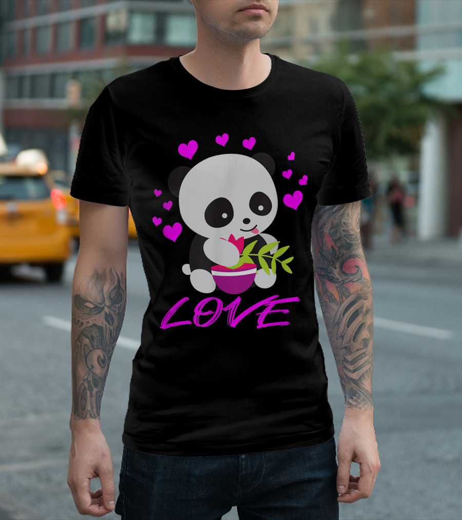 Love Panda With Hearts Valentine's Day Asian Panda Bear T-Shirt