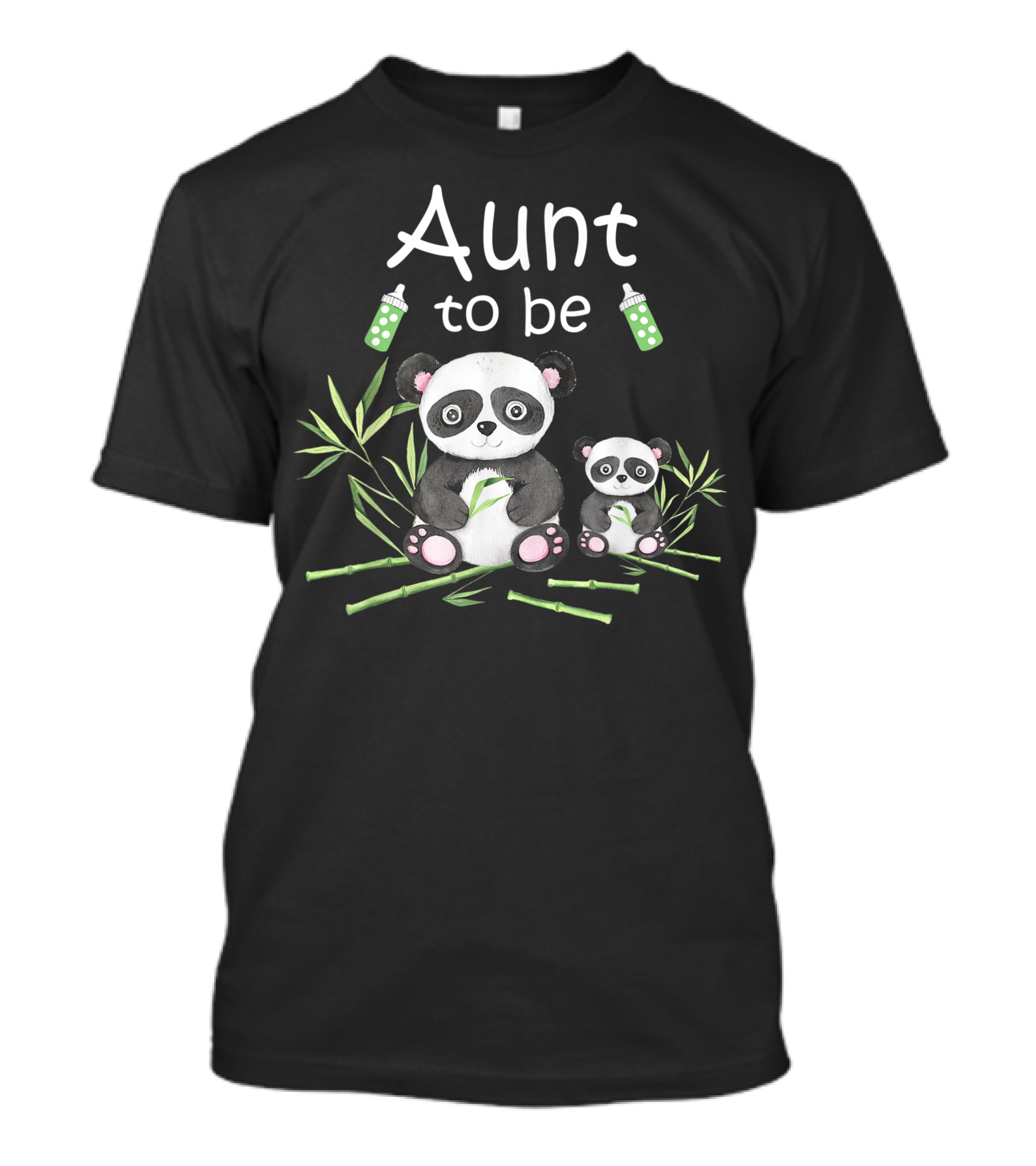 Aunt To Be Panda Bear Cute Baby Shower With Bamboo And Baby Bottles T-Shirt