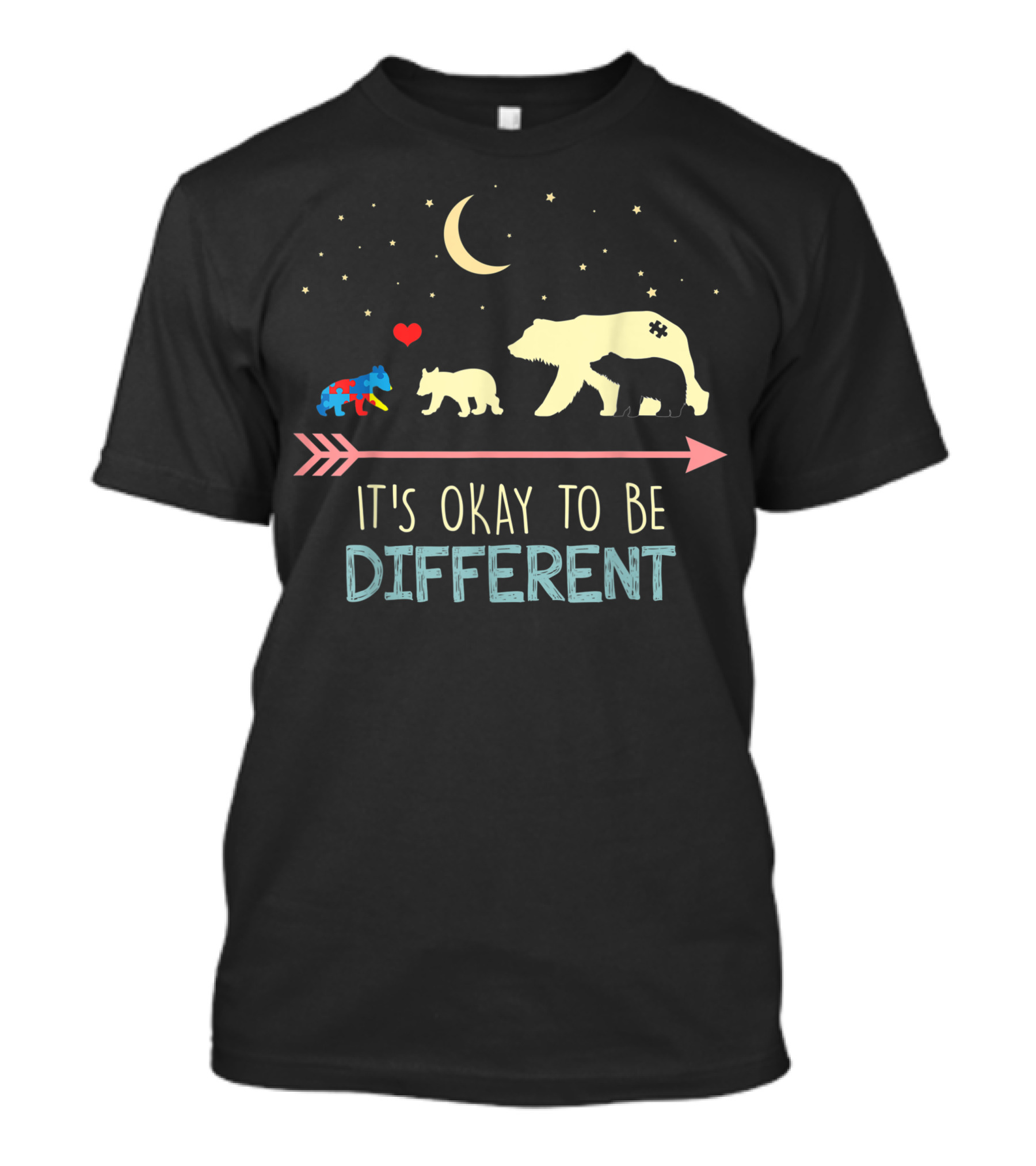 Autism Awareness It's Okay To Be Different Mama Bear Under Moon And Stars T-Shirt