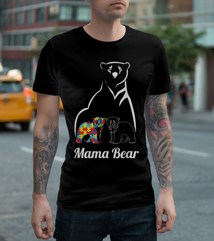 Mama Bear Autism Awareness Love Puzzle T-Shirt