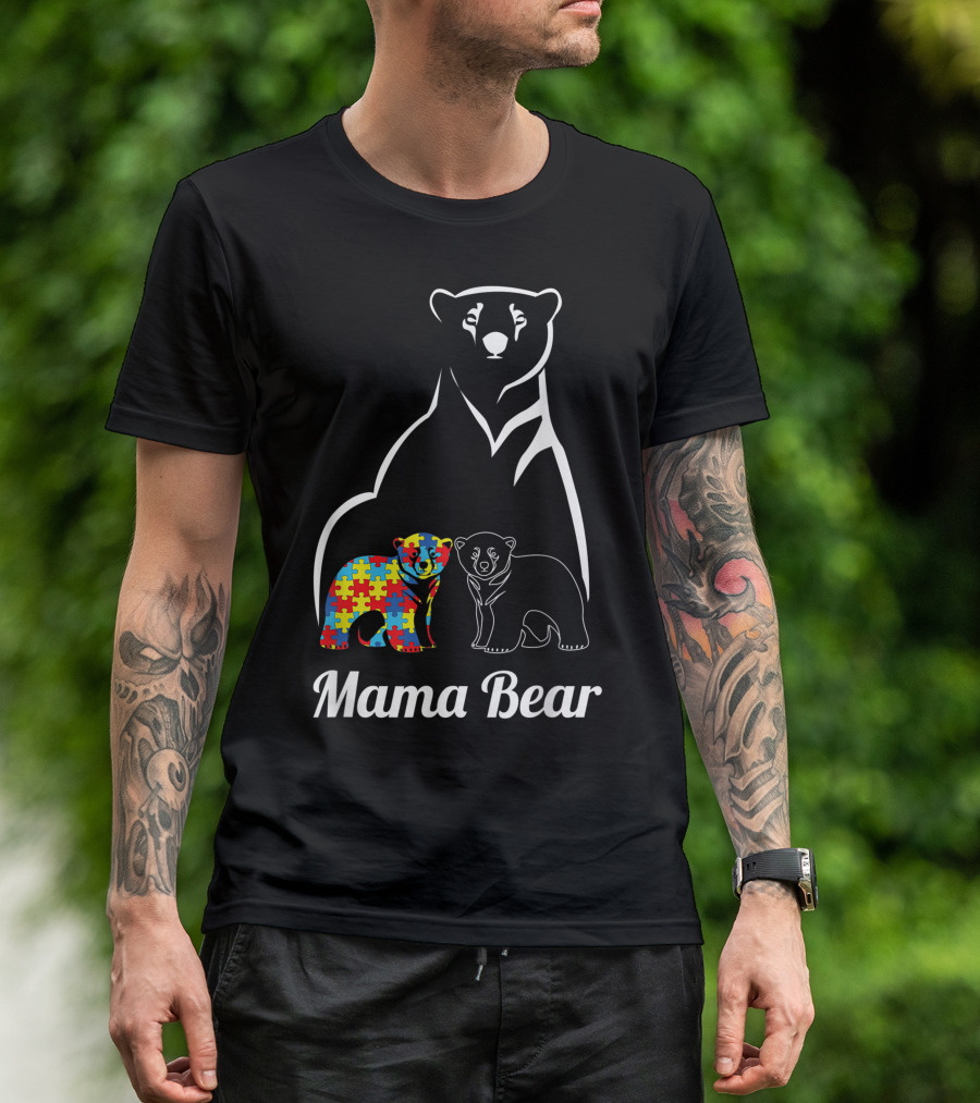 Mama Bear Autism Awareness Love Puzzle T-Shirt