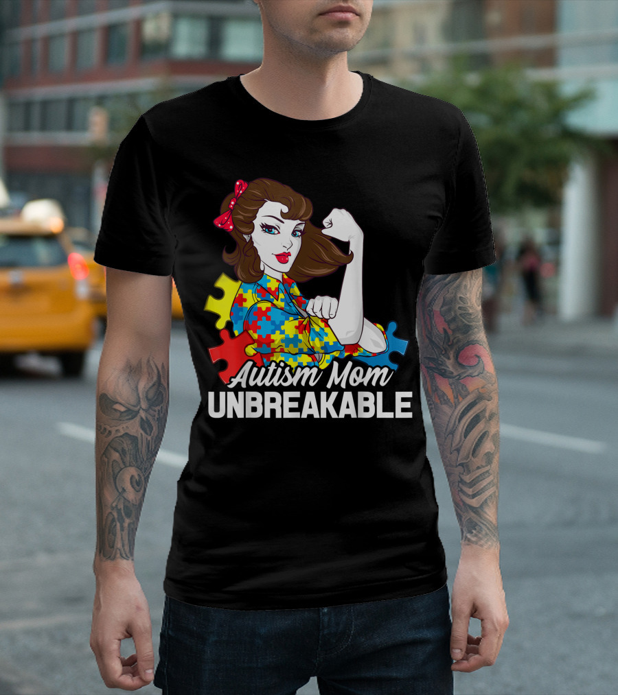 Unbreakable Autism Mom Cute Puzzle Pattern Awareness T-Shirt