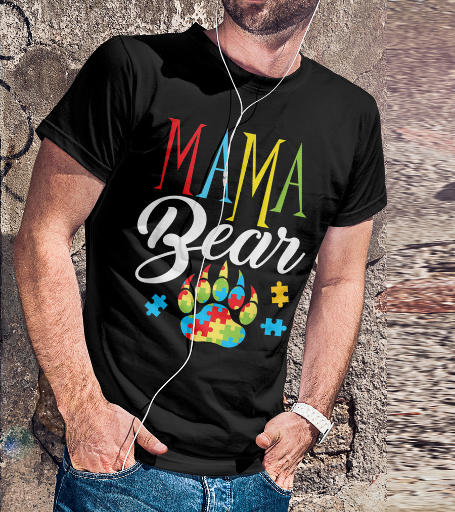 Mama Bear Paw Puzzle Piece Autism Child Womens Autistic T-Shirt