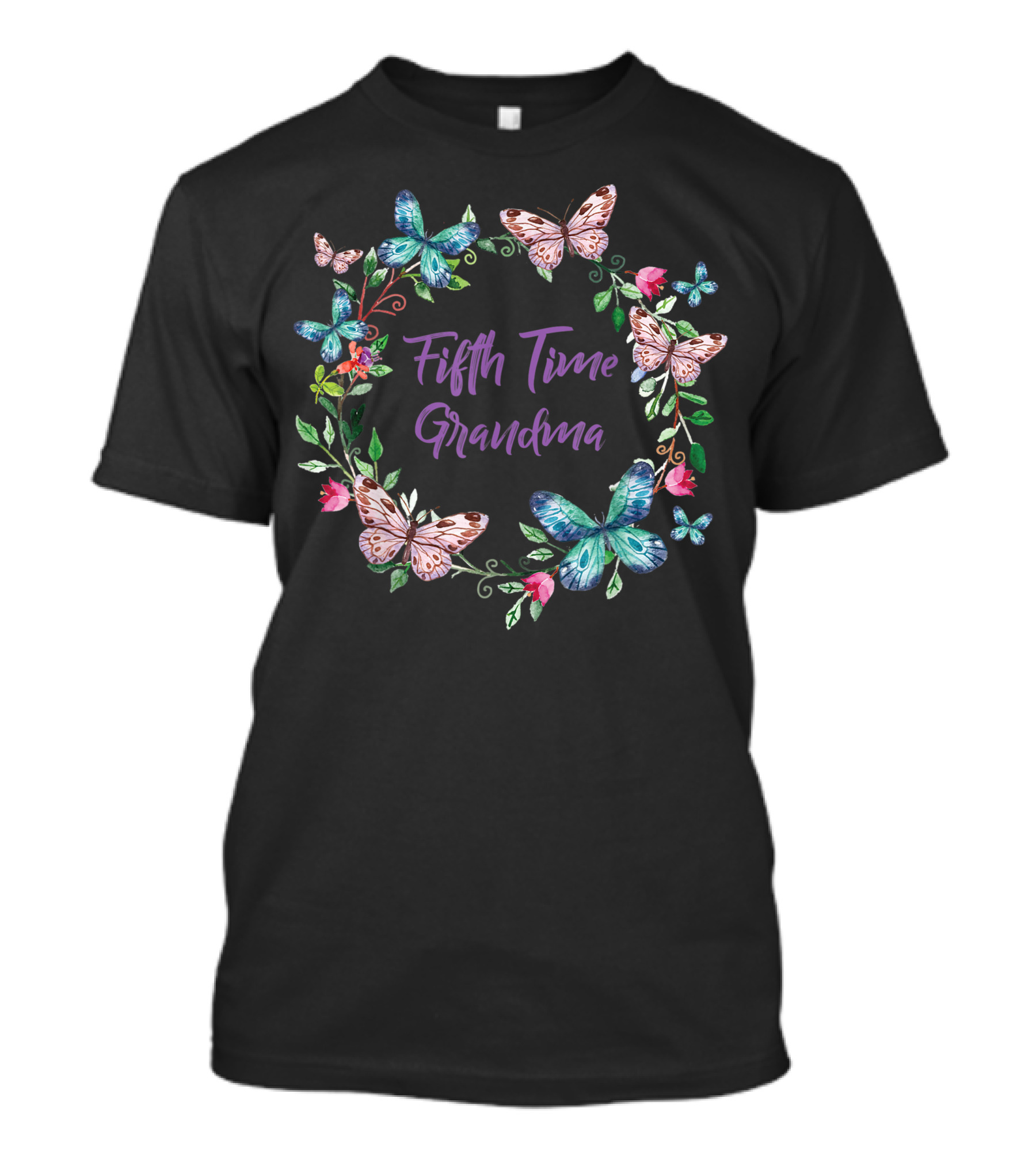 Fifth Time Grandma Butterfly Floral Wreath T-Shirt
