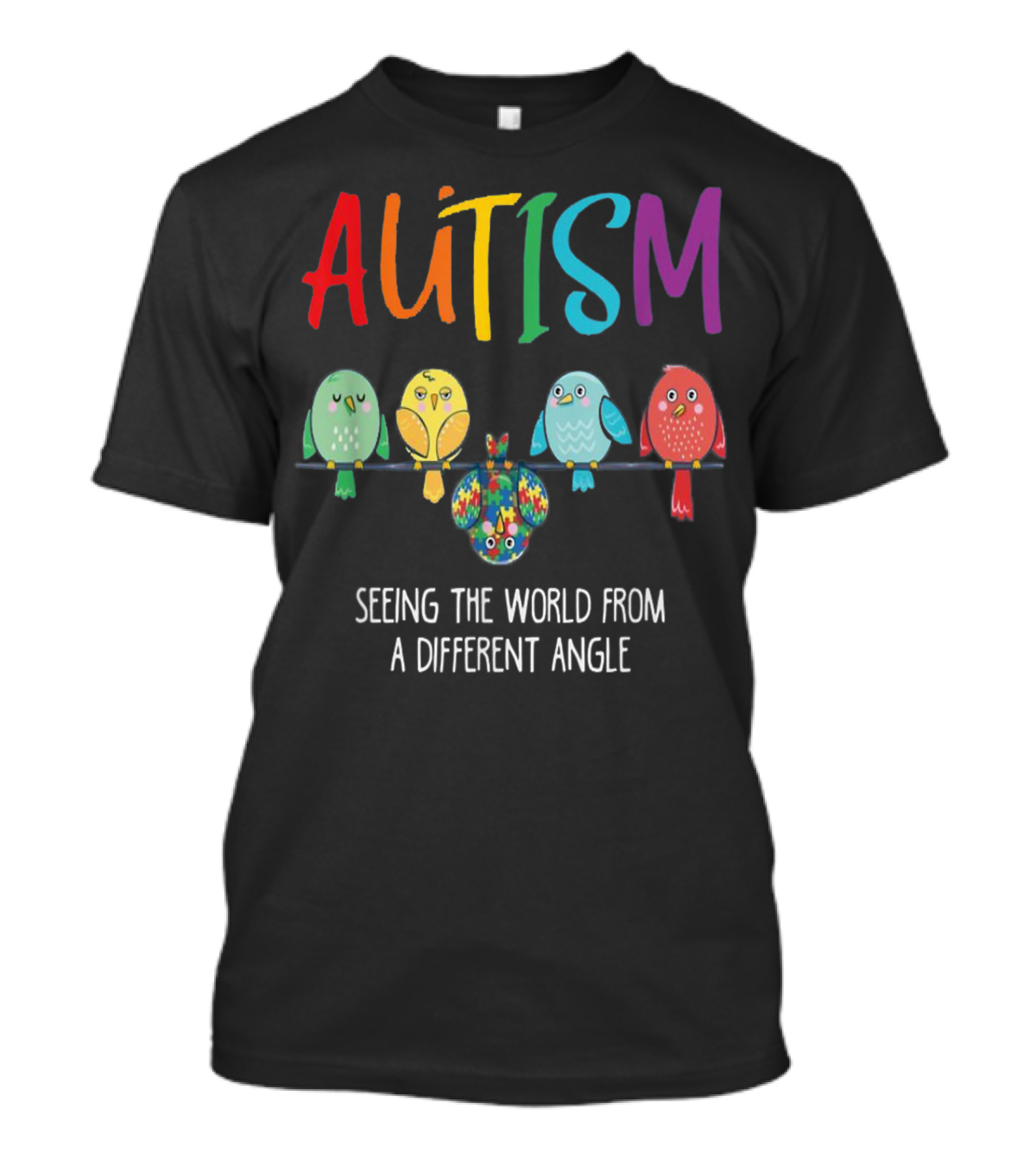Autism Awareness Seeing The World From A Different Angle Cute Colorful Owls T-Shirt