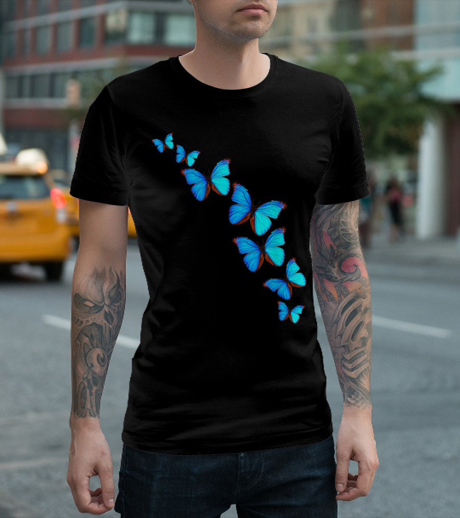 Blue Butterflies Diagonal Flight T-Shirt