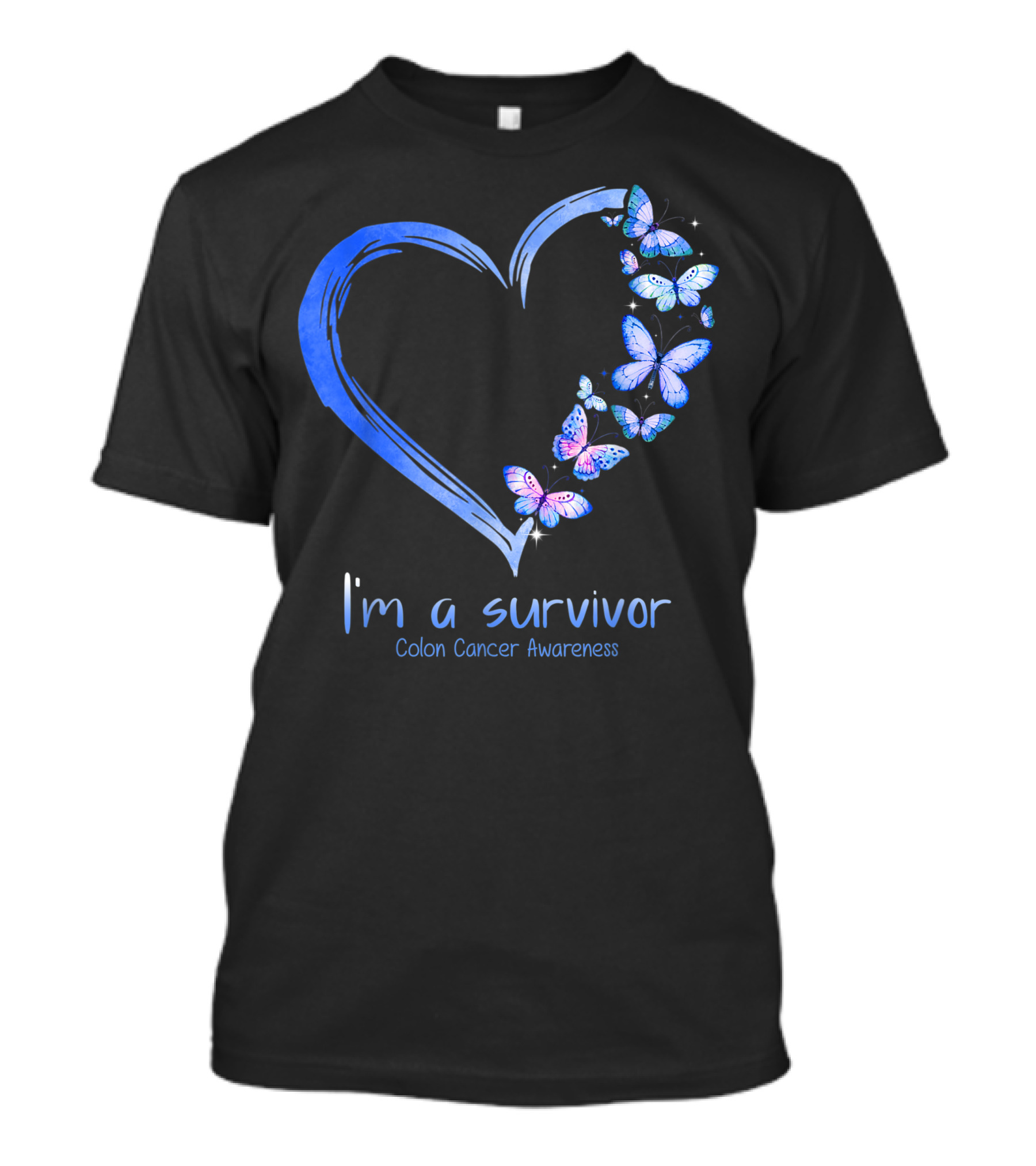 I'm A Survivor Blue Butterfly Heart Colon Cancer Awareness T-Shirt