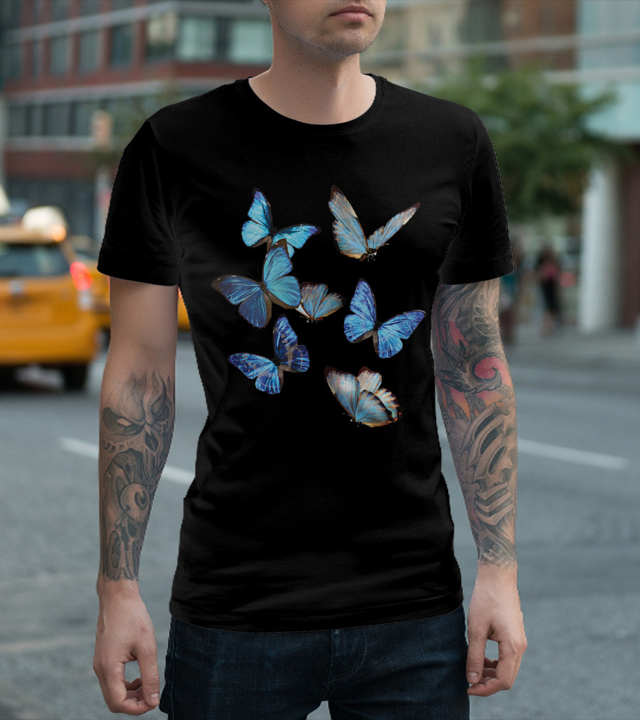 Blue Morpho Butterfly Swarm Lepidoptera Entomology Nature T-Shirt